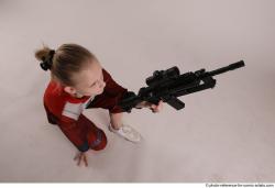 Woman Young Athletic White Fighting with gun Kneeling poses Army
